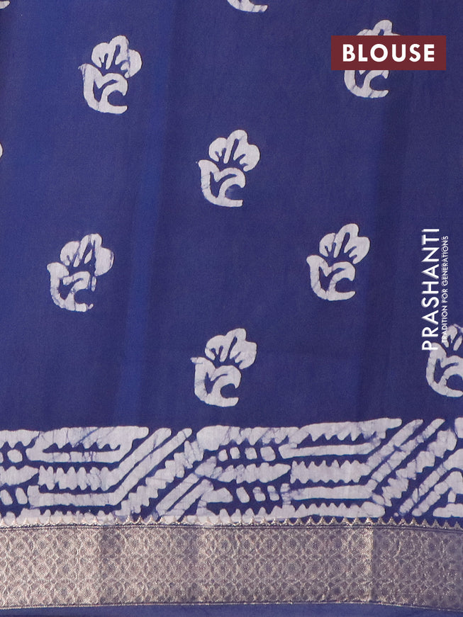 Semi gadwal saree navy blue and off white with allover batik prints and zari woven border