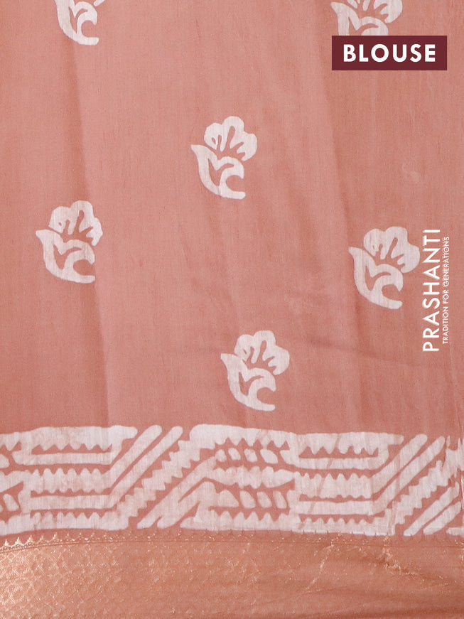 Semi gadwal saree pastel brown shade and off white with allover batik prints and zari woven border