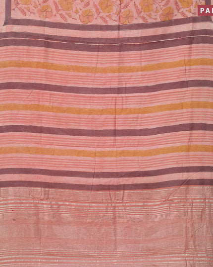Semi gadwal saree peach orange with allover floral prints and zari woven border