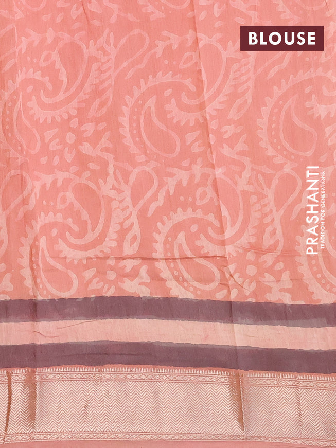 Semi gadwal saree peach orange with allover floral prints and zari woven border