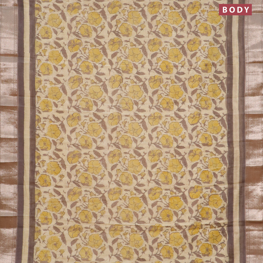 Semi gadwal saree beige with allover floral prints and zari woven border