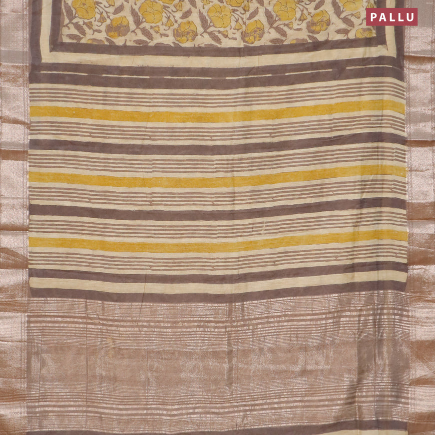 Semi gadwal saree beige with allover floral prints and zari woven border