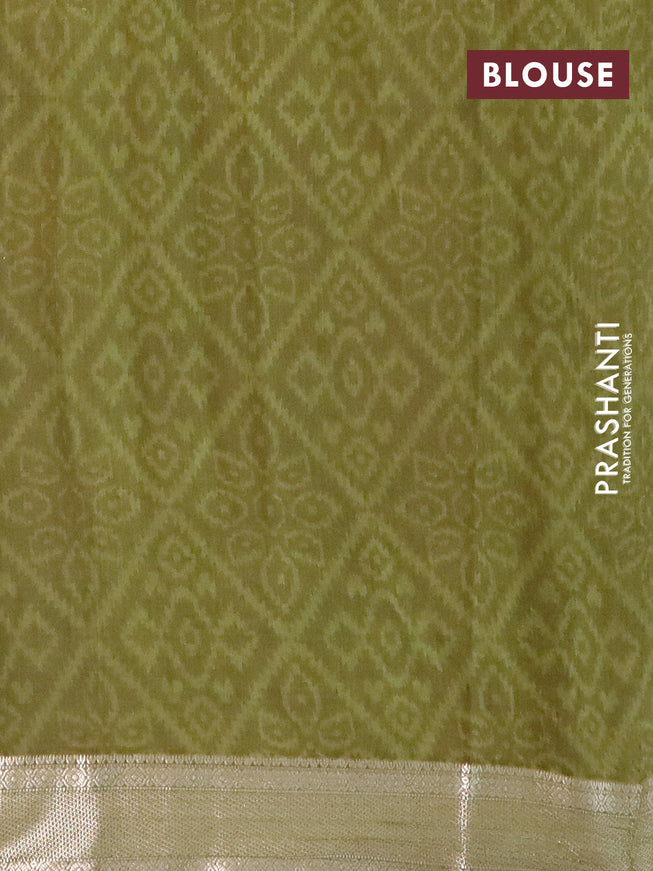 Semi gadwal saree deep jamun shade and mehendi green with allover prints and zari woven border