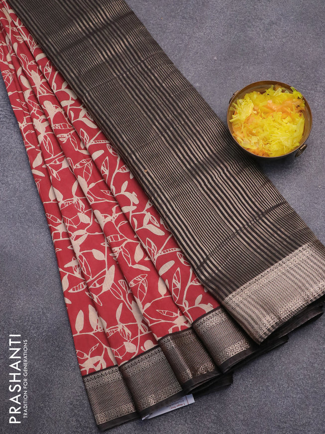 Semi gadwal saree maroon beige and black with allover prints and zari woven border
