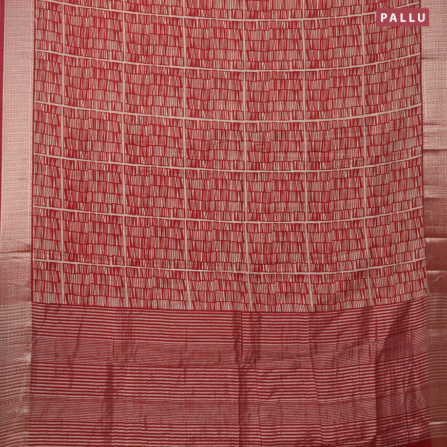 Semi gadwal saree red and beige with allover geometric prints and zari woven border