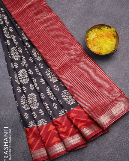 Semi gadwal saree black beige and maroon with allover floral butta prints and zari woven border