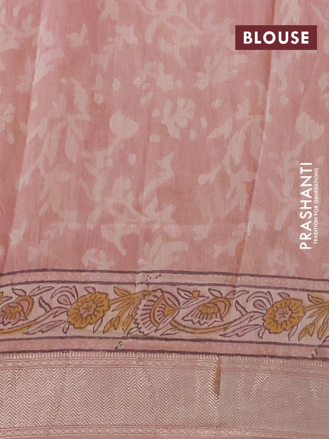Semi gadwal saree pastel brown with allover floral prints and zari woven border