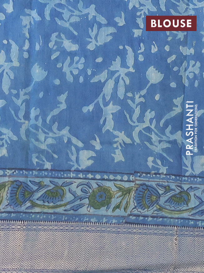 Semi gadwal saree bluish grey with allover floral prints and zari woven border