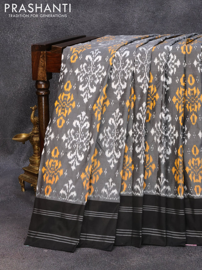 Pochampally silk saree grey and black with allover ikat weaves and simple border