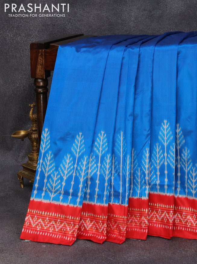 Pochampally silk saree cs blue and red with plain body and printed border