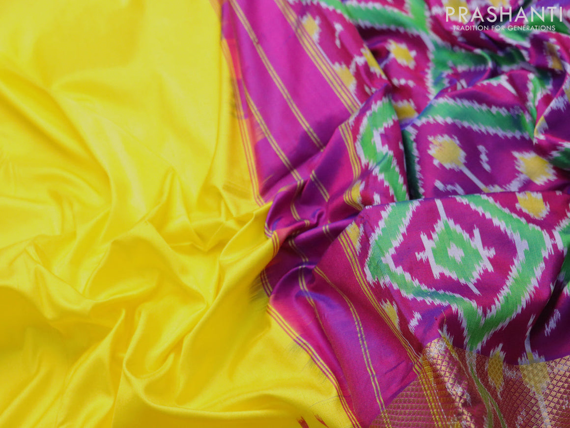 Pochampally silk saree yellow with plain body and zari woven ganga jamuna border