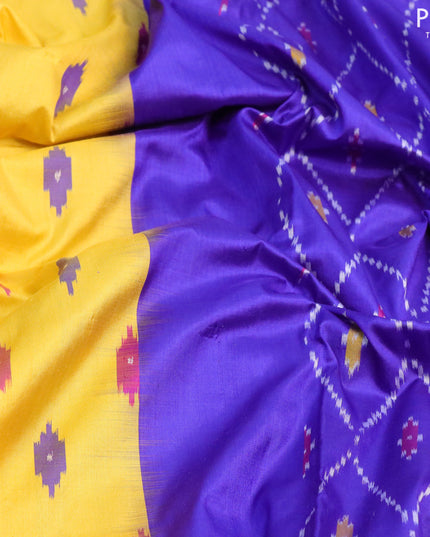 Pochampally silk saree yellow and blue with allover ikat butta weaves and rettapet zari woven ikat style border