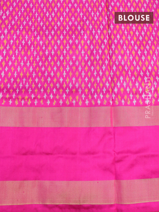 Pochampally silk saree blue and pink with allover ikat weaves and rettapet zari woven ikat style border
