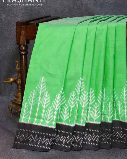 Pochampally silk saree pista green and green with plain body and ikat woven border