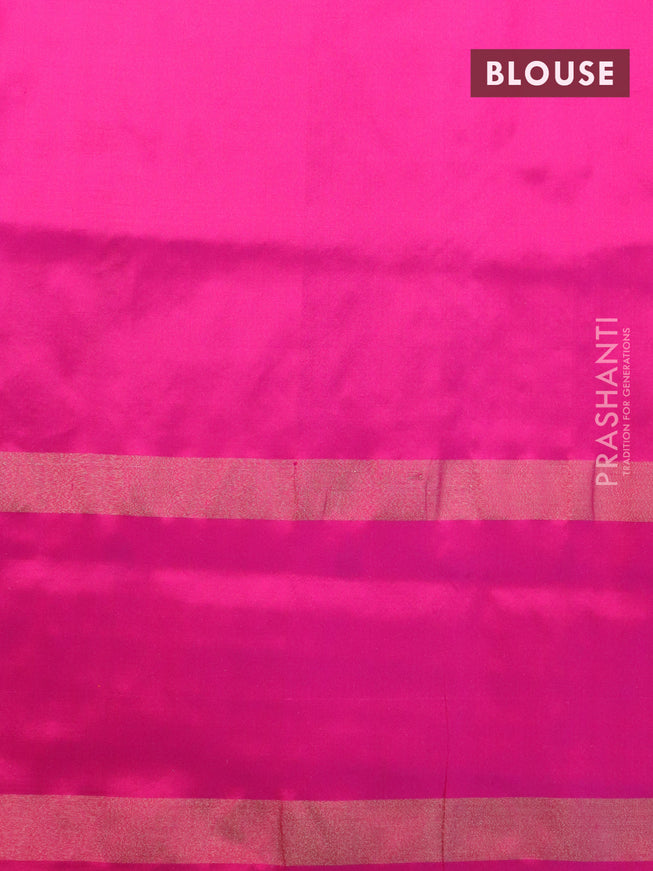 Pochampally silk saree mehendi green and pink with allover ikat butta weaves and rettapet zari woven ikat style border