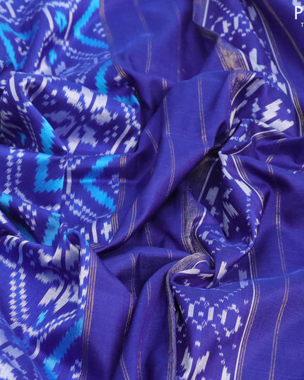 Pochampally silk saree blue with allover ikat weaves and zari woven border