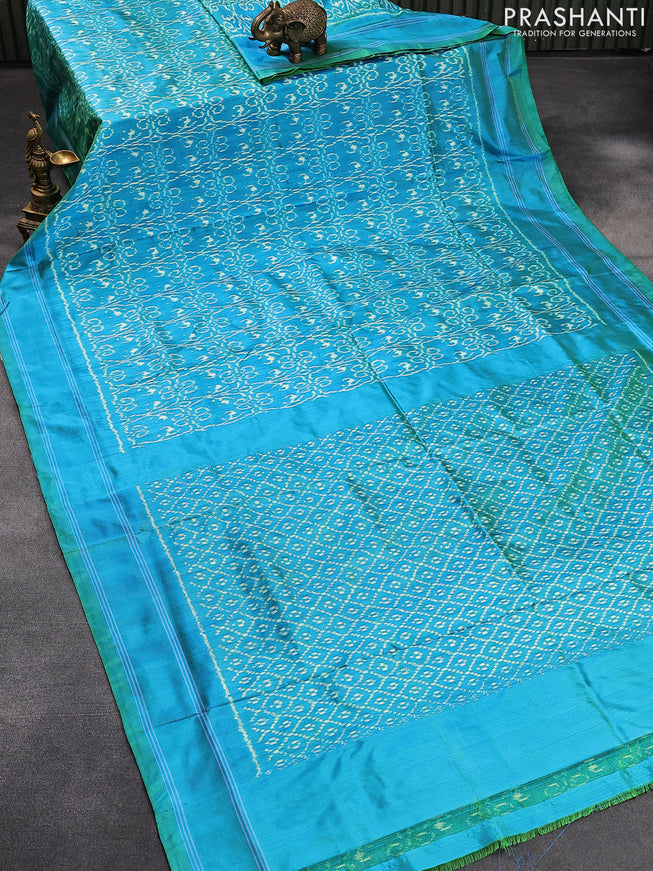 Pochampally silk saree dual shade of cs blue with allover ikat weaves and simple border