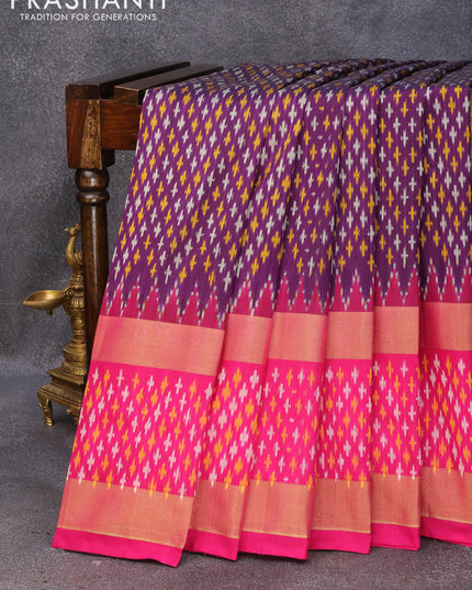 Pochampally silk saree deep violet and pink with allover ikat butta weaves and rettapet zari woven ikat style border