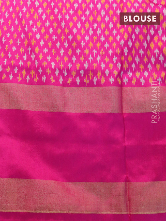 Pochampally silk saree deep violet and pink with allover ikat butta weaves and rettapet zari woven ikat style border