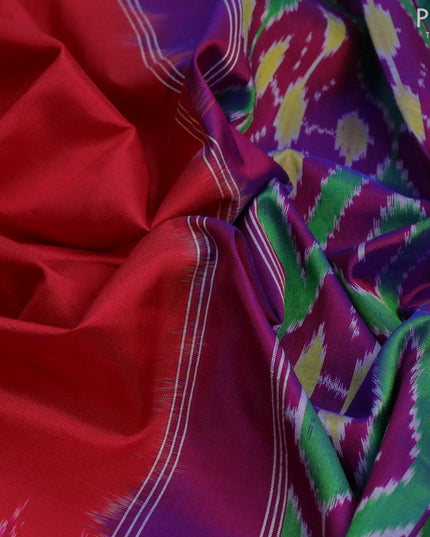 Pochampally silk saree red with plain body and zari woven ganga jamuna border