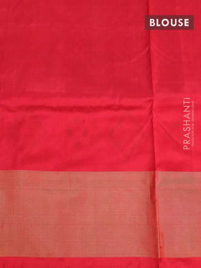 Pochampally silk saree blue and red with allover ikat weaves and long ikat woven zari border