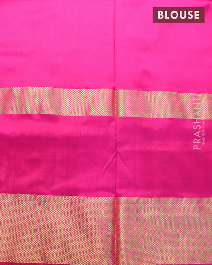 Pochampally silk saree dark magenta pink off white and pink with allover ikat weaves and zari woven border