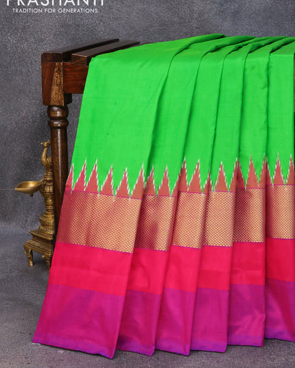 Pochampally silk saree light green with plain body and zari woven ganga jamuna border