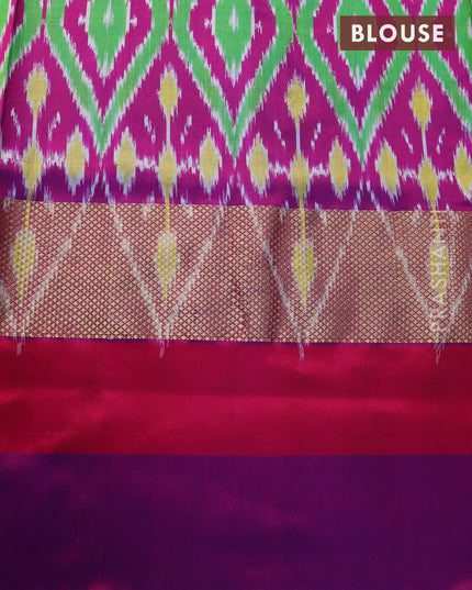 Pochampally silk saree light green with plain body and zari woven ganga jamuna border