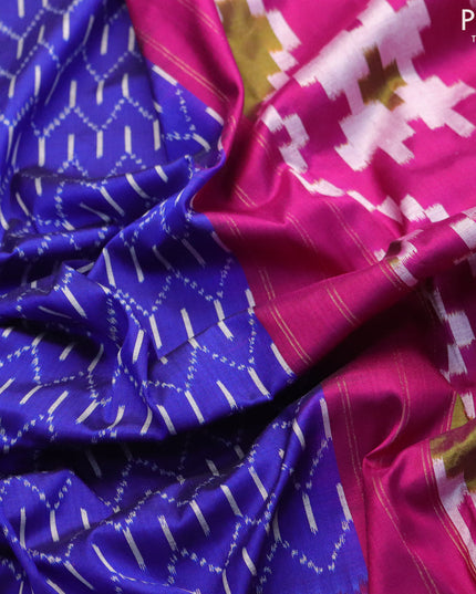 Pochampally silk saree blue and dark magenta pink with allover ikat weaves and long zari woven border