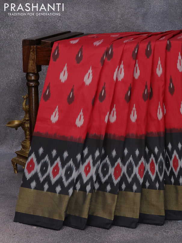 Pochampally silk saree maroon and black with allover ikat butta weaves and long ikat woven zari border