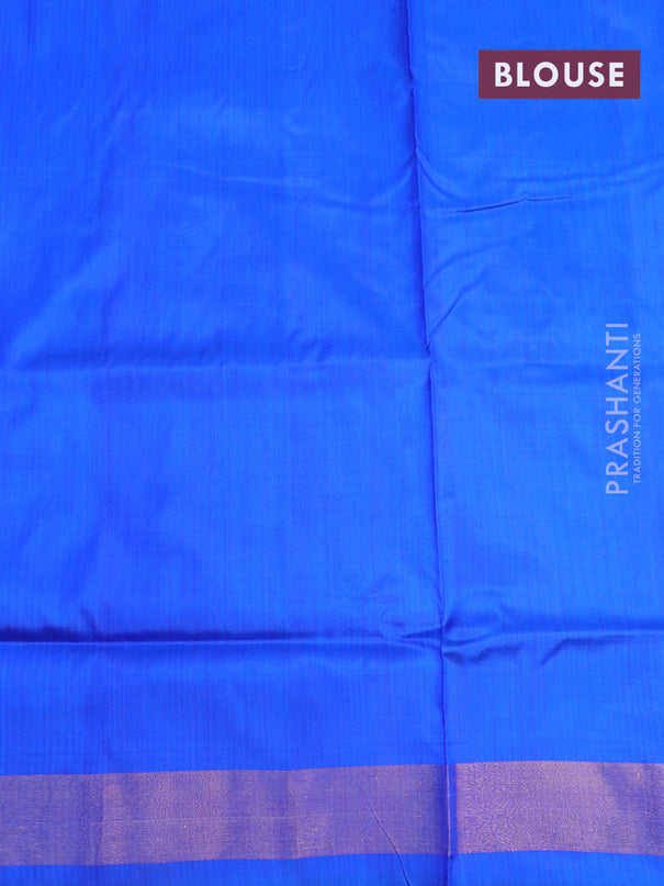 Pochampally silk saree deep maroon and royal blue with allover ikat butta weaves and long ikat woven zari border