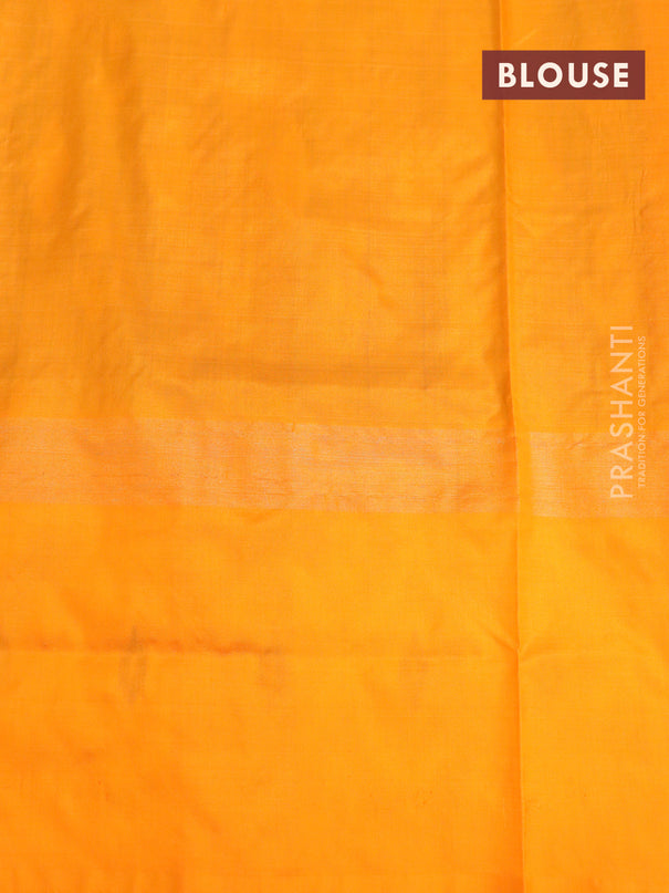 Pochampally silk saree royal blue and orange with allover ikat butta weaves and long zari woven ikat style border