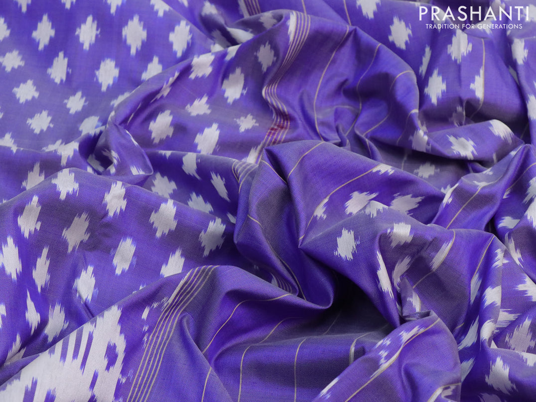 Pochampally silk saree blue shade with allover ikat butta weaves and zari woven border