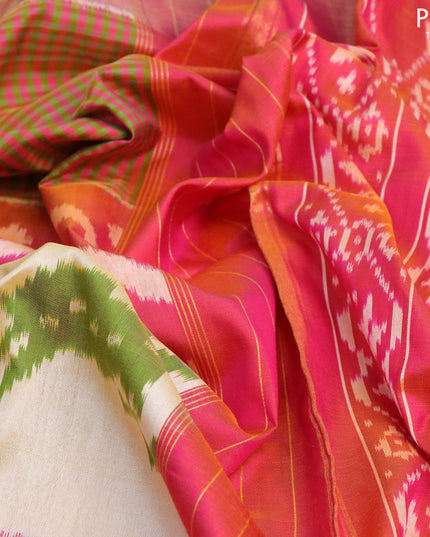 Pochampally silk saree dual shade of pink with allover ikat weaves and long zari woven ikat style border
