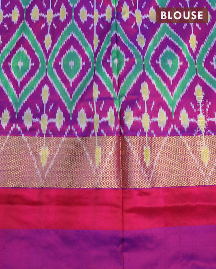 Pochampally silk saree red with plain body and temple design zari woven ganga jamuna border