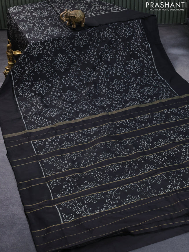 Pochampally silk saree black with allover ikat weaves and simple border