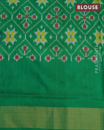Pochampally silk saree grey with plain body and temple design zari woven ganga jamuna border
