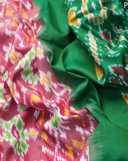 Pochampally silk saree dark magenta pink and gree with allover ikat weaves and zari woven border