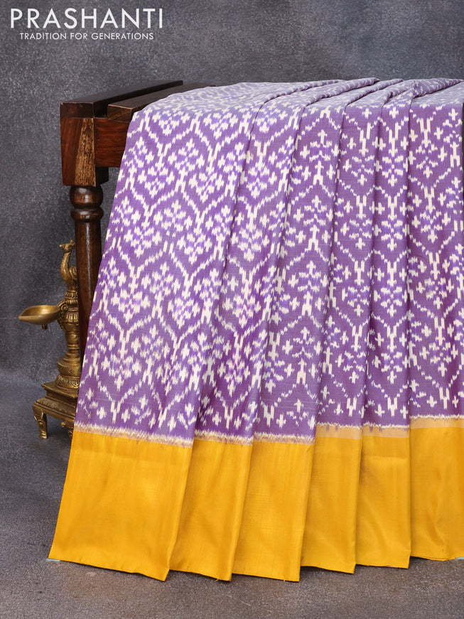 Pochampally silk saree violet and mustard shade with allover ikat weaves and simple border