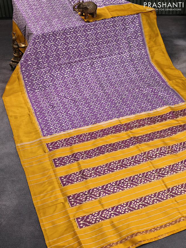 Pochampally silk saree violet and mustard shade with allover ikat weaves and simple border