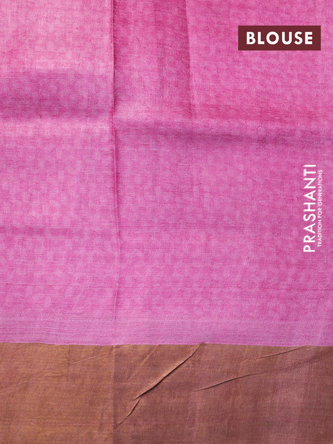 Pure tussar silk saree brown and pink with allover kalamkari prints and zari woven border