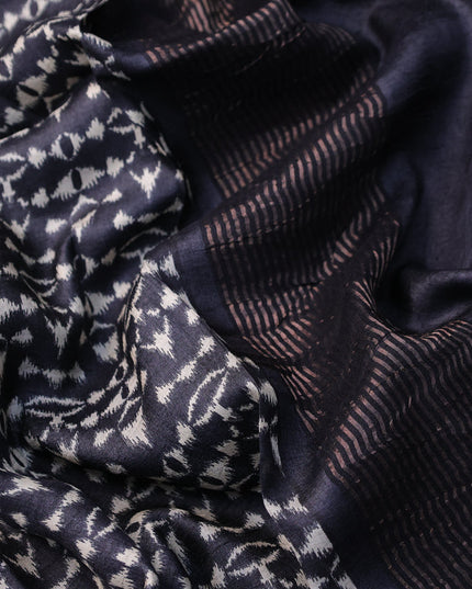Pure tussar silk saree black with allover ikat prints and zari woven border