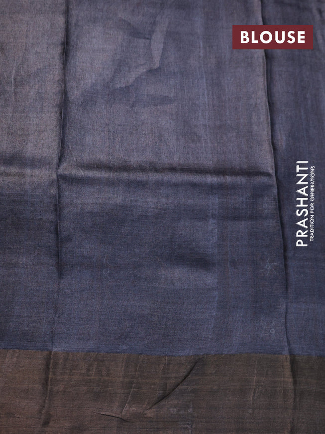 Pure tussar silk saree dark elephant grey with allover paisley prints and zari woven border