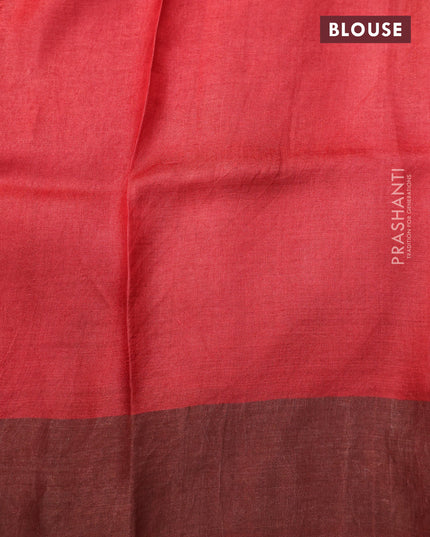 Pure tussar silk saree sandal and red with allover kalamkari prints and zari woven border