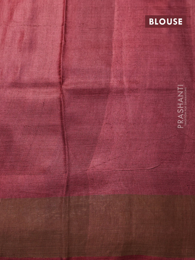 Pure tussar silk saree pastel brown shade and maroon with allover zig zag prints and zari woven border
