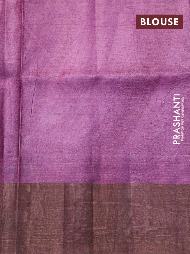 Pure tussar silk saree grey and mild purple with allover floral butta prints and zari woven border
