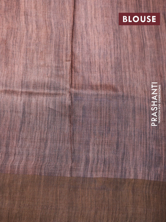Pure tussar silk saree royal blue and brown with allover prints and zari woven border