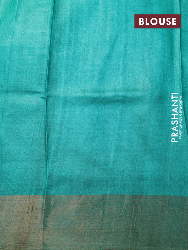 Pure tussar silk saree pastel blue and green with allover floral butta prints and zari woven border