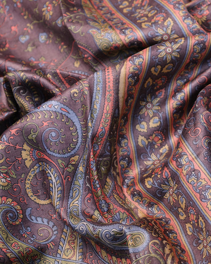 Pure tussar silk saree rosy brown with allover paisley prints and zari woven border