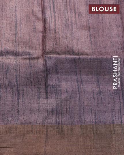 Pure tussar silk saree rosy brown with allover paisley prints and zari woven border